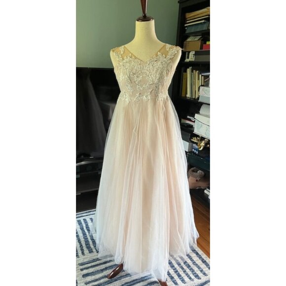 DB Studio David's Bridal Girl's Ivory Satin Tulle Flower Formal Dress Gown Sz 12 - Picture 3 of 16